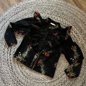 Olivaceous black floral blouse